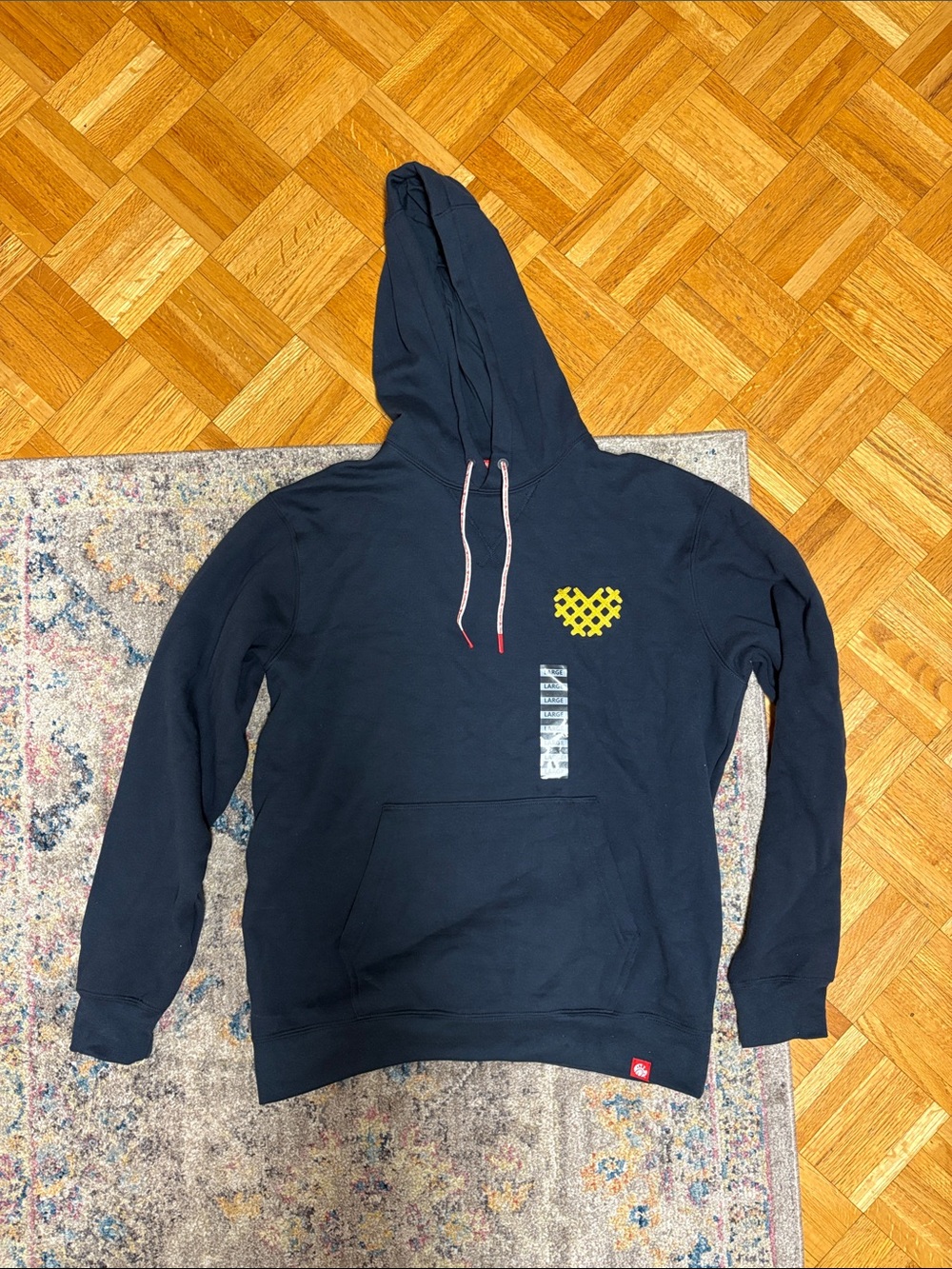 Navy Hoodie with Yellow waffle fry Heart